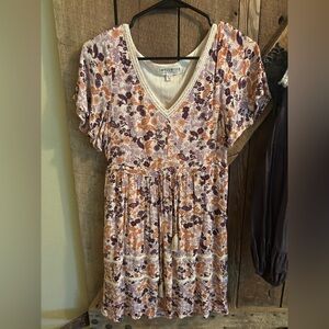 Idyllwind Purple and Orange Floral V-Neck Dress Worn Once